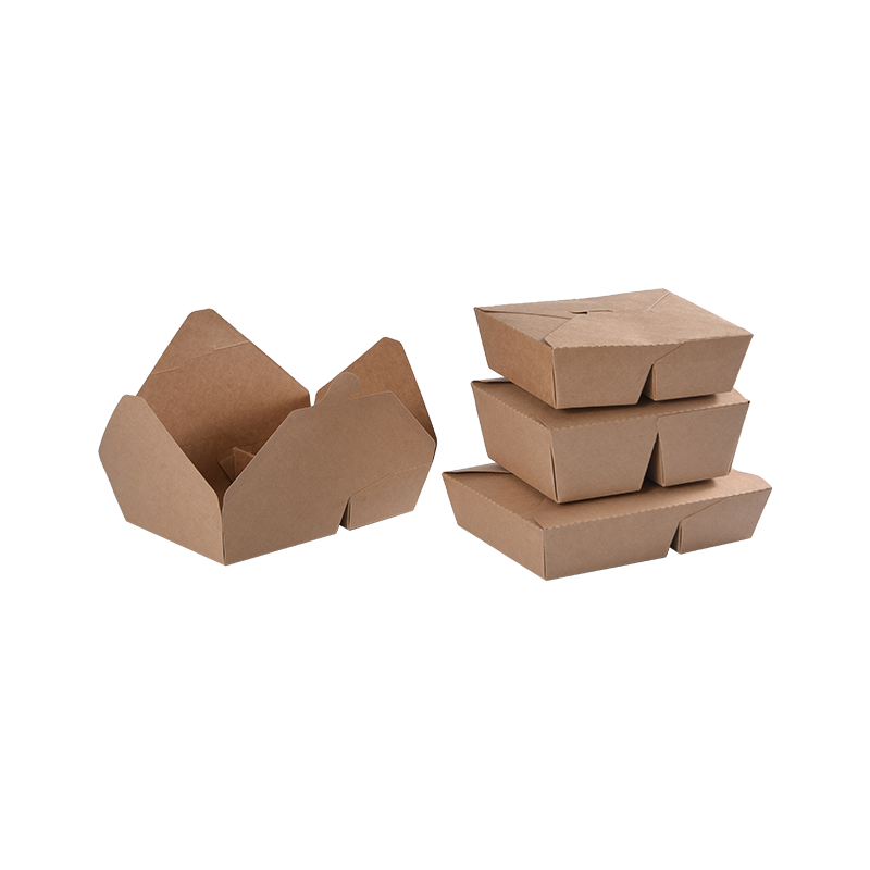 Krabice na vyjmutí kraftového papíru Bento Box se dvěma přihrádkami, složený vršek
