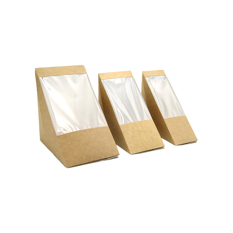 Trojúhelníkové sendvičové boxy s oknem Kraftový papír Sendvičový klínový box Balení potravin Balení potravin s sebou Krabice pro pekařský dezert