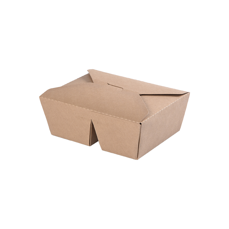 Krabice na vyjmutí kraftového papíru Bento Box se dvěma přihrádkami, složený vršek