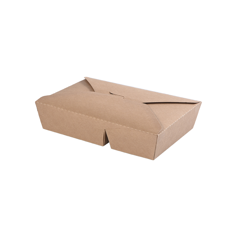 Krabice na vyjmutí kraftového papíru Bento Box se dvěma přihrádkami, složený vršek