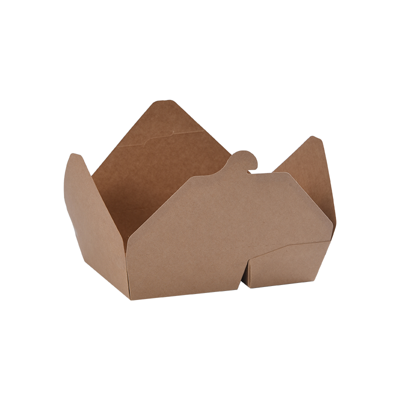 Krabice na vyjmutí kraftového papíru Bento Box se dvěma přihrádkami, složený vršek
